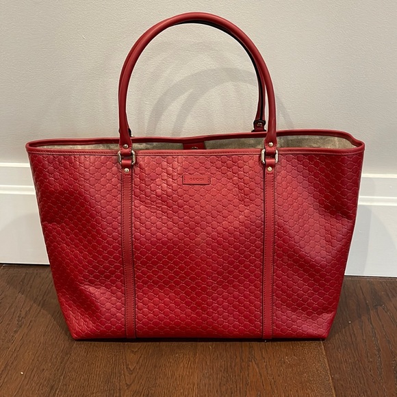 Gucci Handbags - Gucci Red Leather Open Top Tote